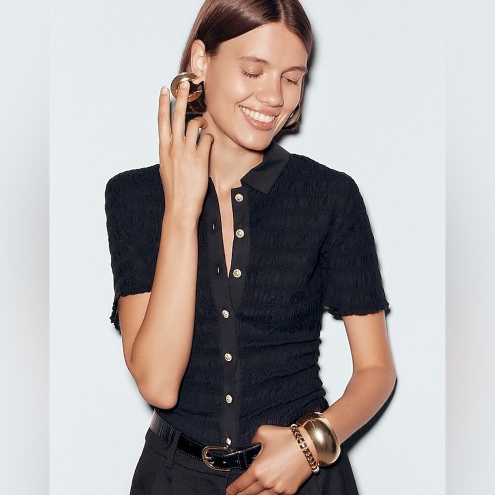 J.CREW Smocked button-up shirt in cotton-blend voile Black Size S BU278.